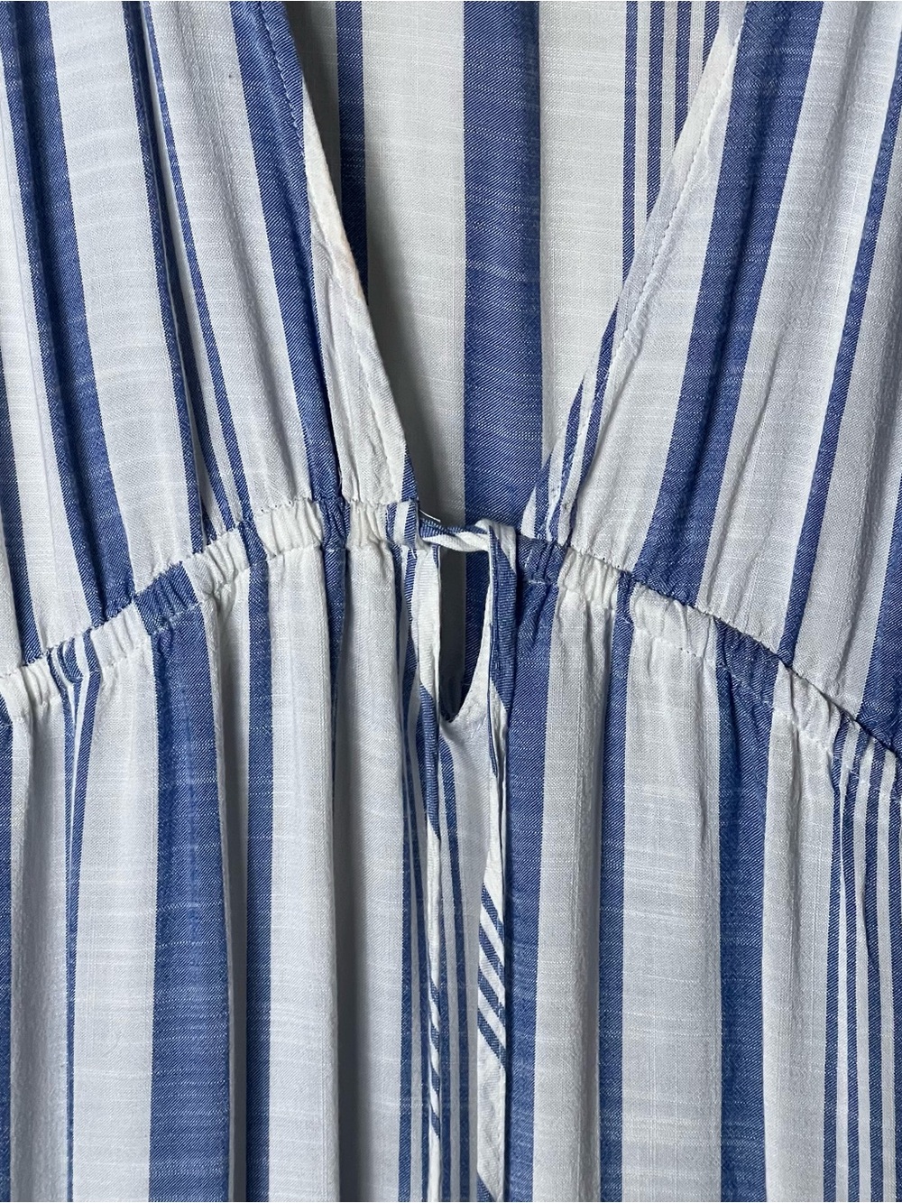 Blue Island Blue & White Striped Deep Vee Small Women’s Tie-Front Maxi Dress - Picture 7 of 7